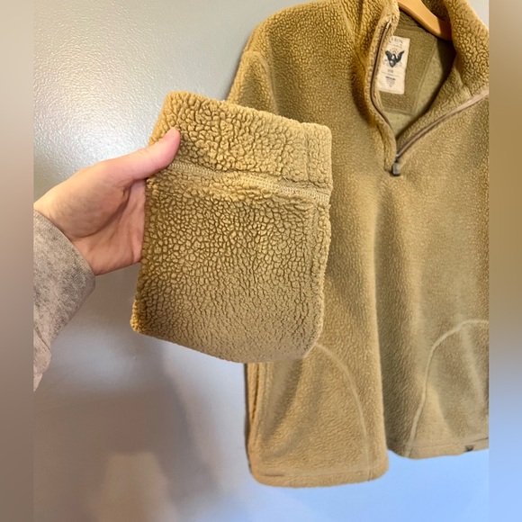 Vintage ✨ Arrow khaki tan brown fuzzy sherpa teddy half zip - Picture 3 of 6